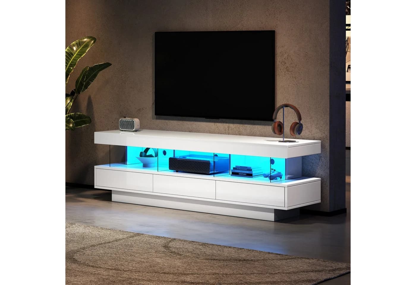 Odikalo TV-Schrank Schwarz Hochglanz mit App-Steuerung & Bluetooth