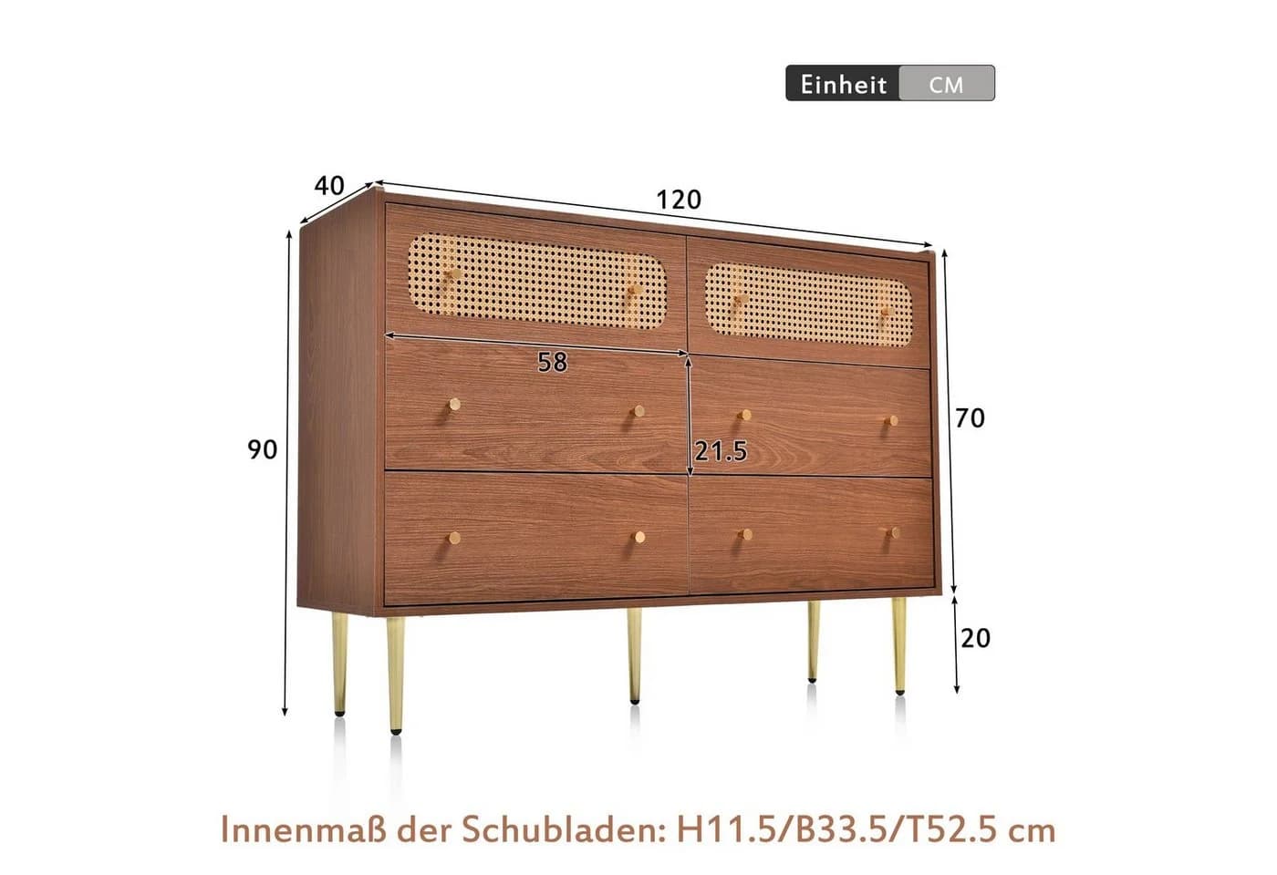 Odikalo Schubladenkommode Nussbaum 6 Fächer Rattan-Optik - Bild 5