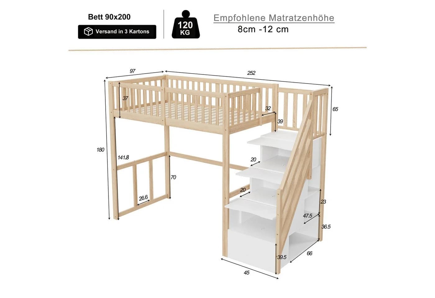 Odikalo Hochbett mit Stauraum und Sicherheitsleiter - Bild 3