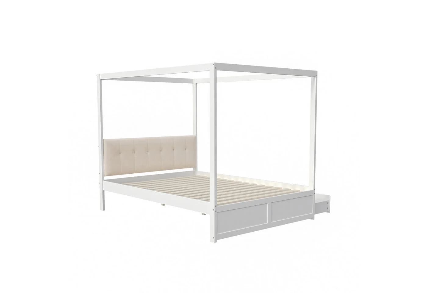 Odikalo Himmelbett Weiß mit Schubladen und gepolsterter Rückenlehne - Bild 4