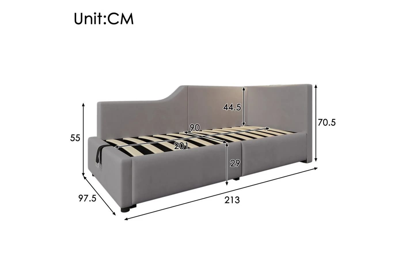 Odikalo Schlafsofa mit Stauraum, USB-C & Leselicht Grau Samt - Bild 4