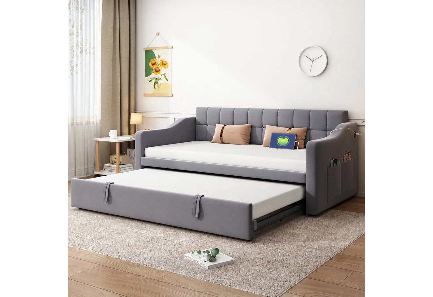 Odikalo Schlafsofa Schlafcouch 90x190 Grau Samt