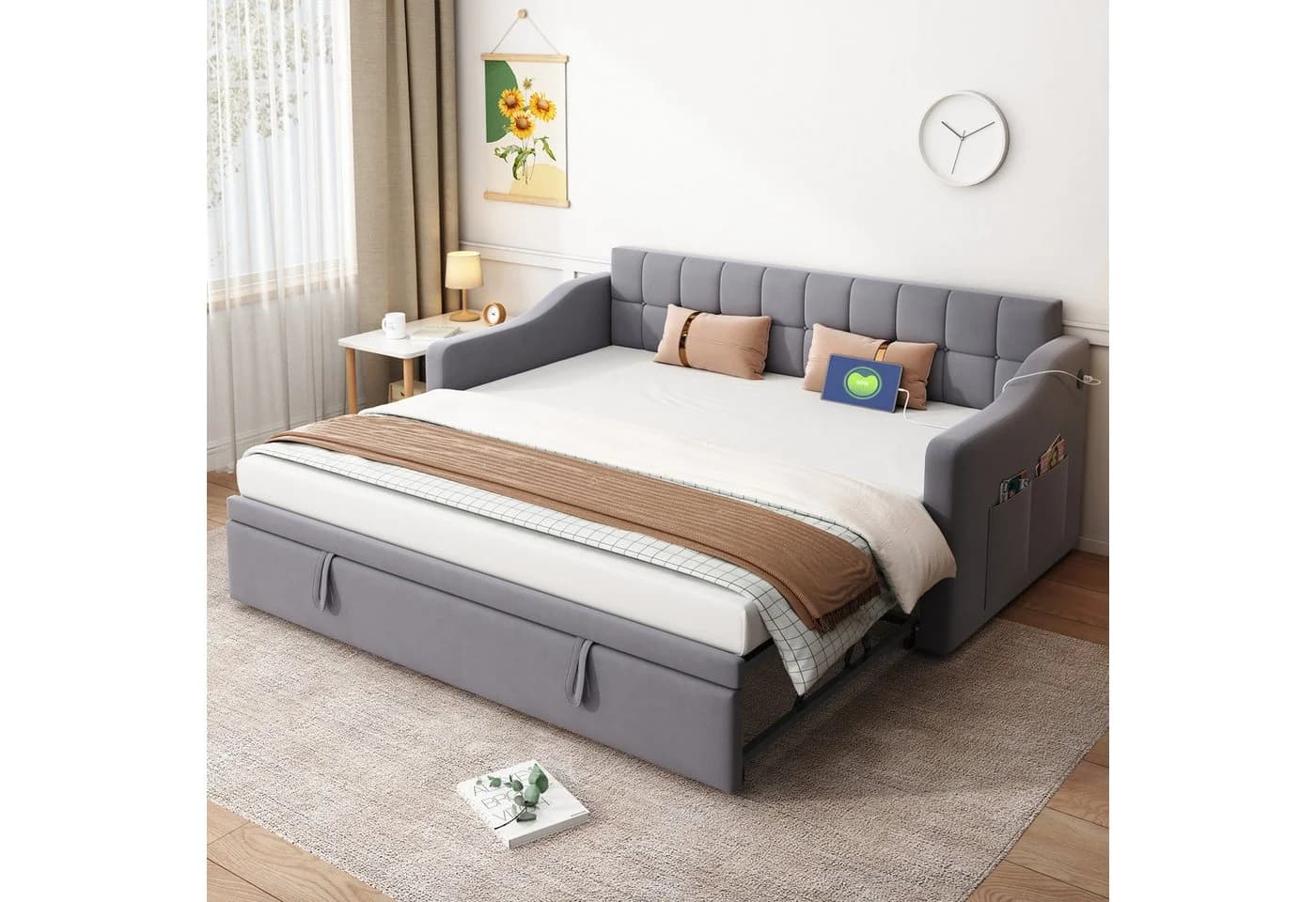 Odikalo Schlafsofa Schlafcouch 90x190 Grau Samt - Bild 2