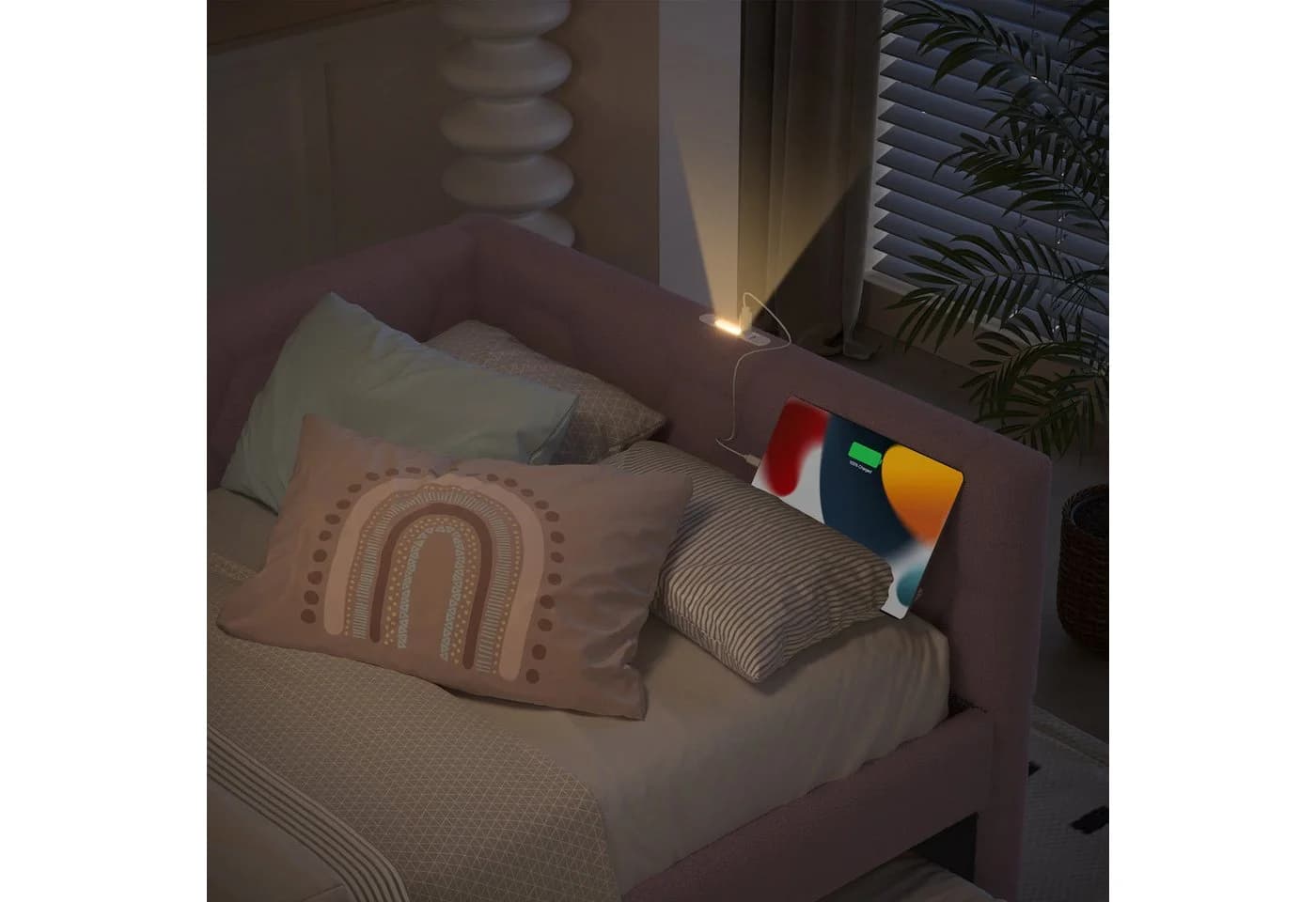 Odikalo Ausziehbett Daybett mit USB & Lampe Weiß/Rosa - Bild 4