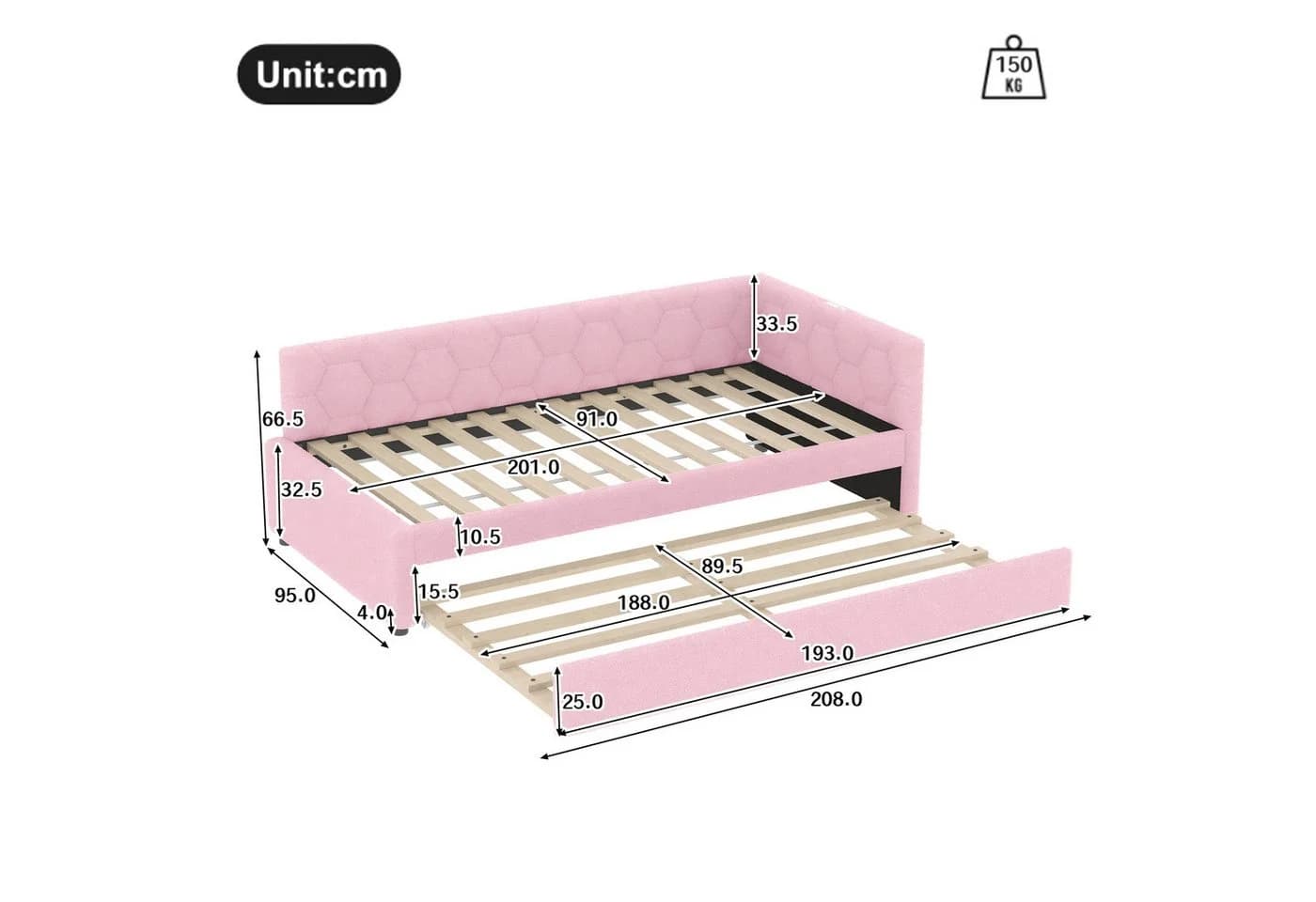 Odikalo Ausziehbett Daybett mit USB & Lampe Weiß/Rosa - Bild 5