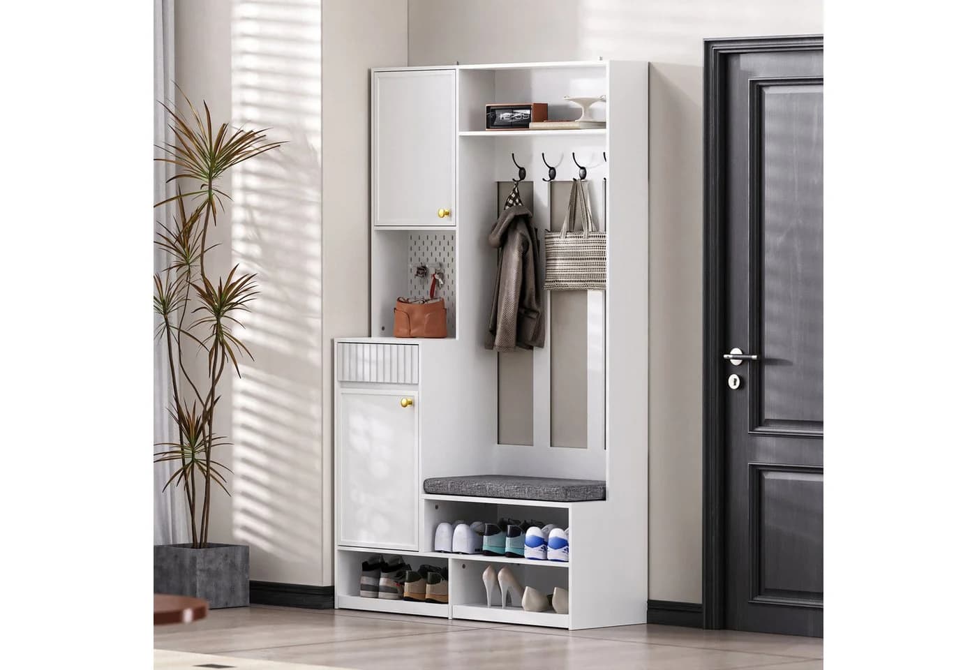 Odikalo Garderobenschrank Weiß mit Sitzbank & Schubladen - Bild 2