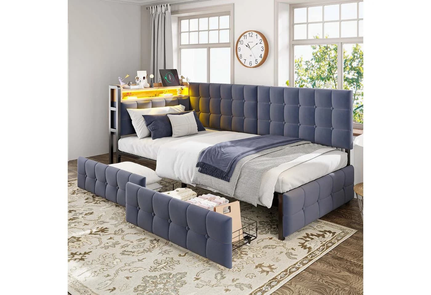 Odikalo Schlafsofa Daybett Stauraumbett USB Schubladen Grau/Beige - Bild 2