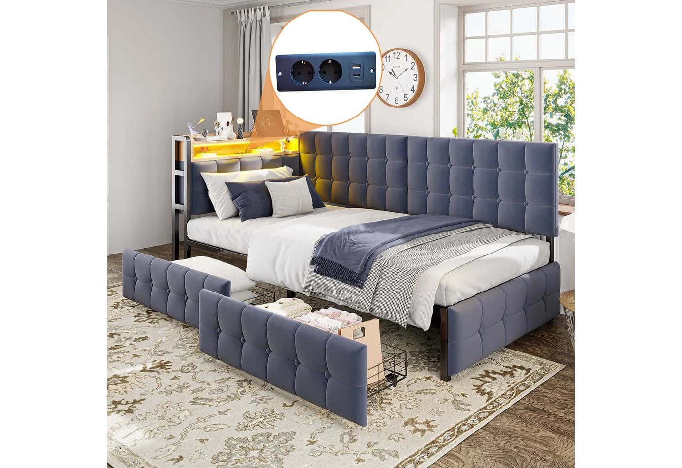 Odikalo Schlafsofa Daybett Stauraumbett USB Schubladen Grau/Beige - Bild 3