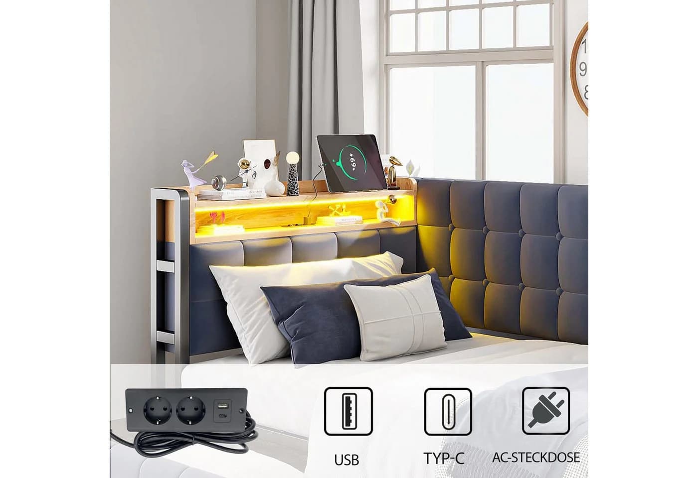 Odikalo Schlafsofa Daybett Stauraumbett USB Schubladen Grau/Beige - Bild 4