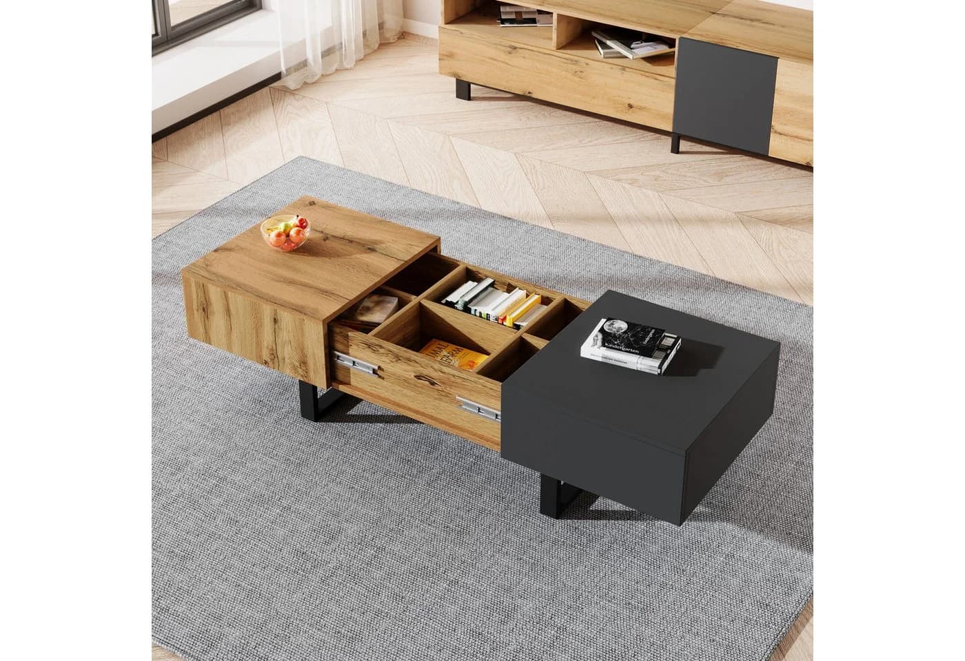 Odikalo Couchtisch verschiebbar mit Stauraum Grau/Schwarz - Bild 2