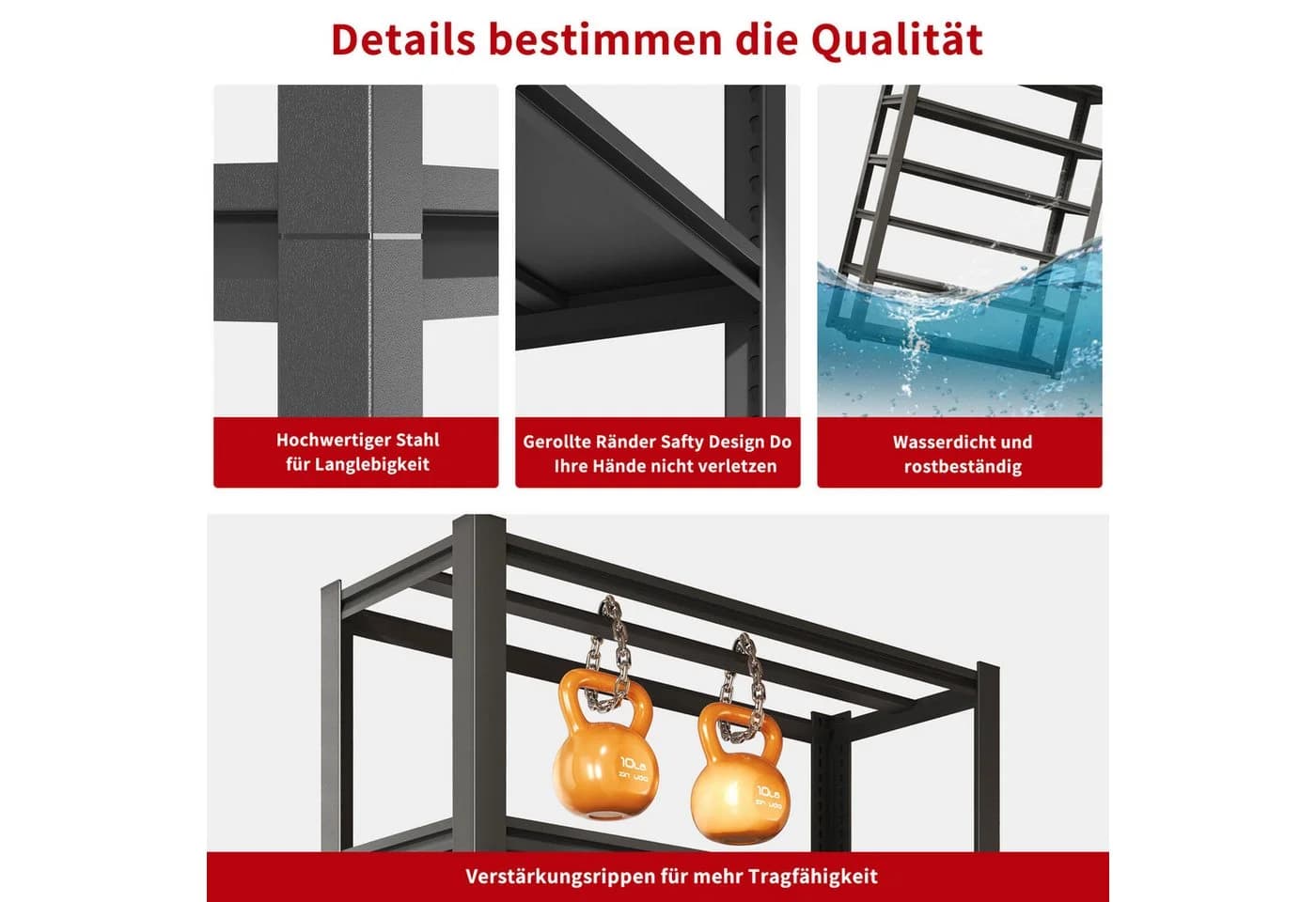 Odikalo Schwerlastregal Schwarz 650 kg Tragkraft Höhenverstellbar - Bild 5
