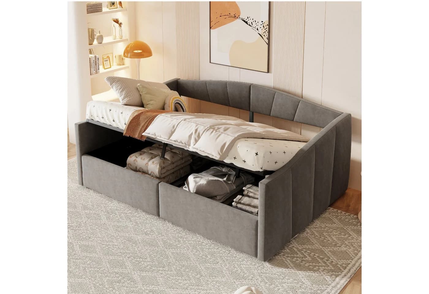 Odikalo Schlafsofa mit Bettkasten Grau Samt