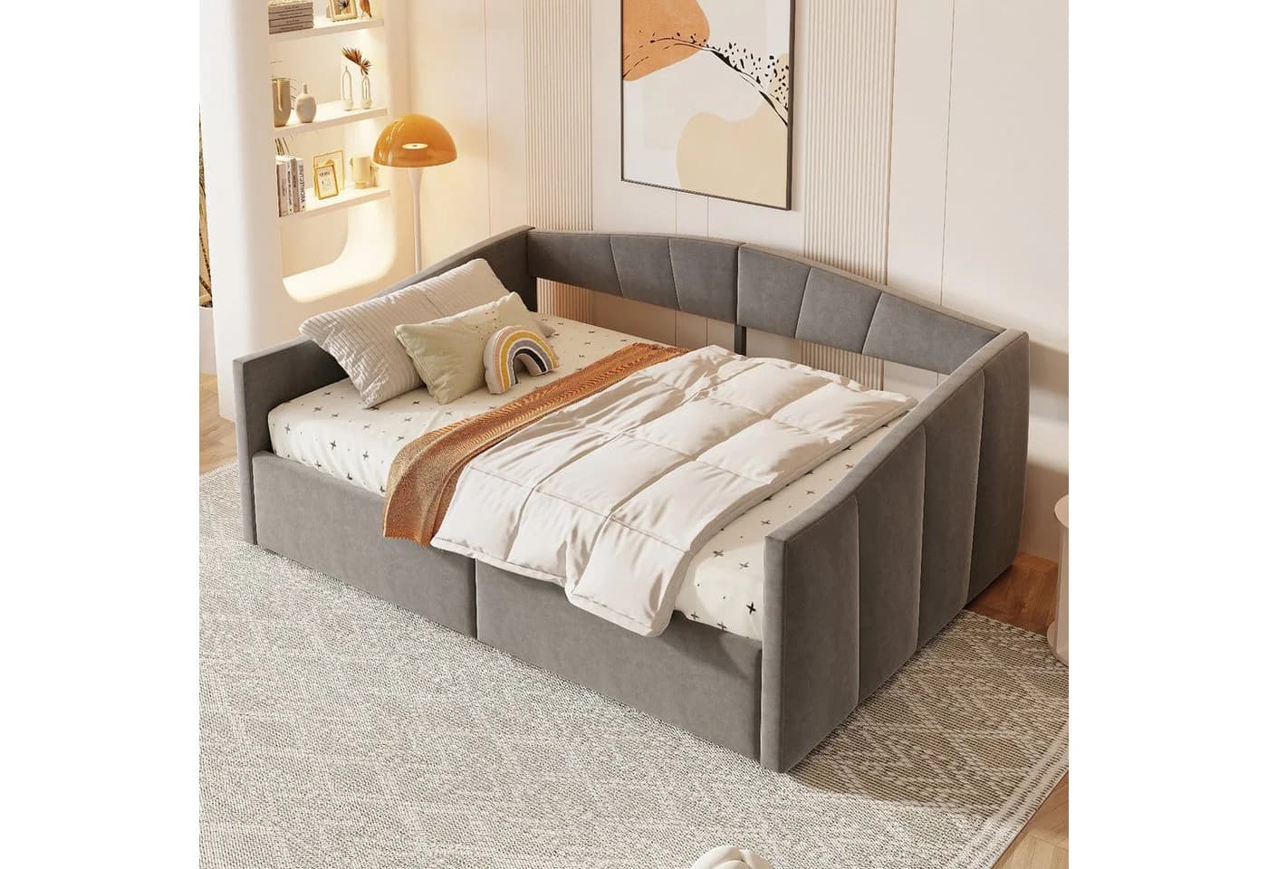 Odikalo Schlafsofa mit Bettkasten Grau Samt - Bild 2