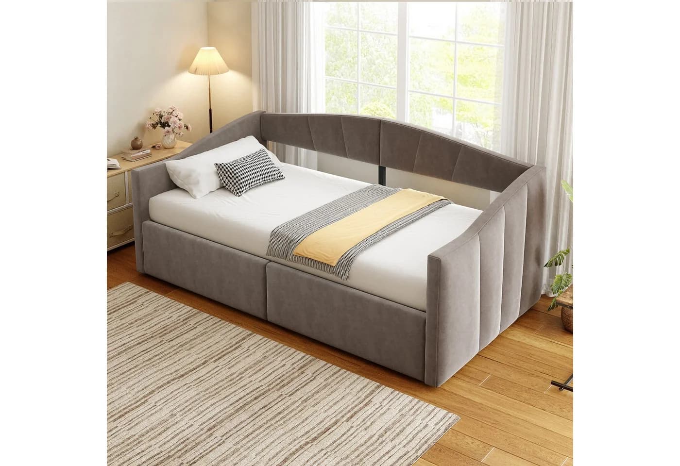 Odikalo Schlafsofa mit Bettkasten Grau Samt - Bild 2
