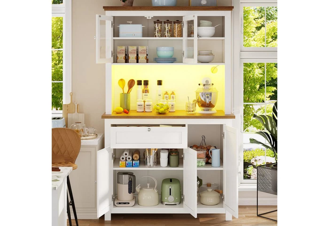 Odikalo Küchenbuffet Sideboard mit LED-Beleuchtung weiß
