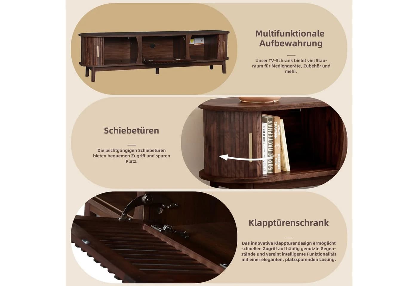 Odikalo Lowboard TV-Schrank Braun mit Hohlschiebetür - Bild 3