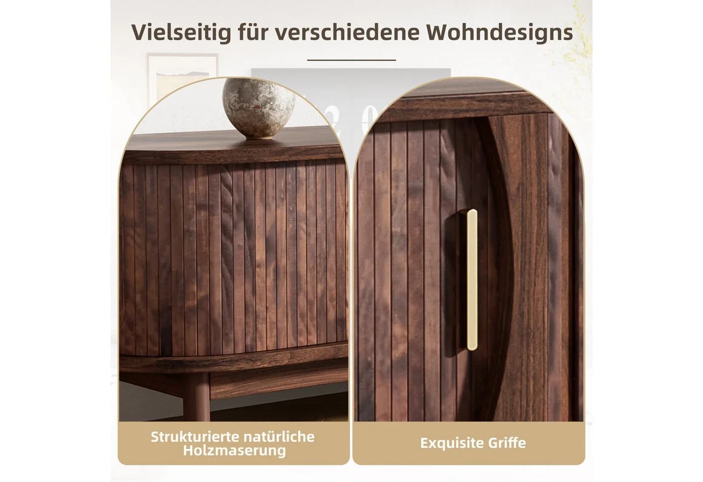 Odikalo Lowboard TV-Schrank Braun mit Hohlschiebetür - Bild 5