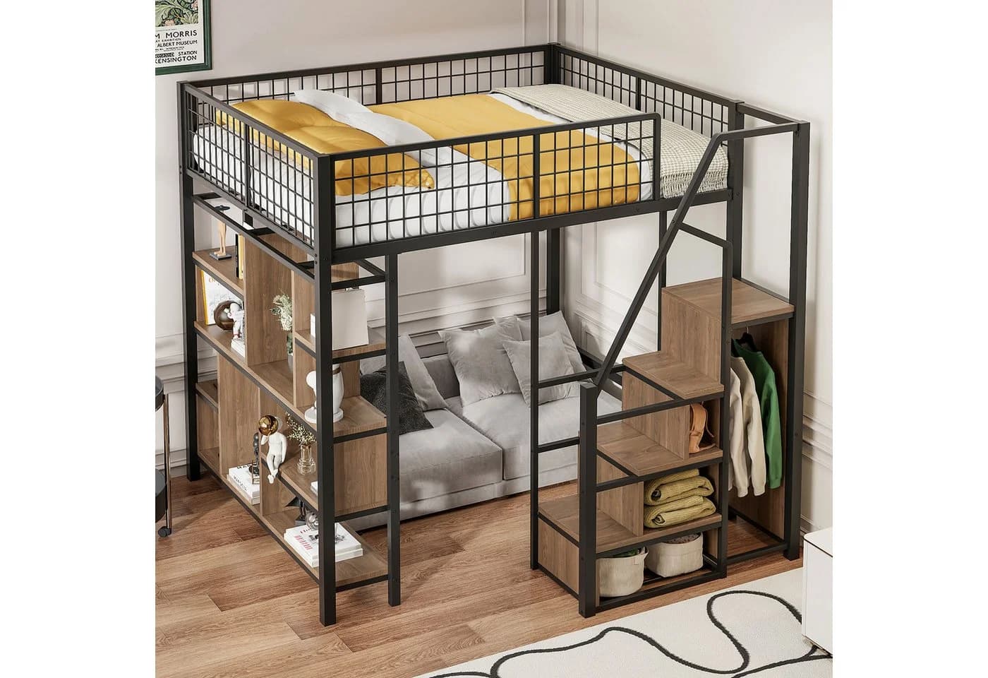 Odikalo Hochbett 140x200 cm Metallbett Schwarz