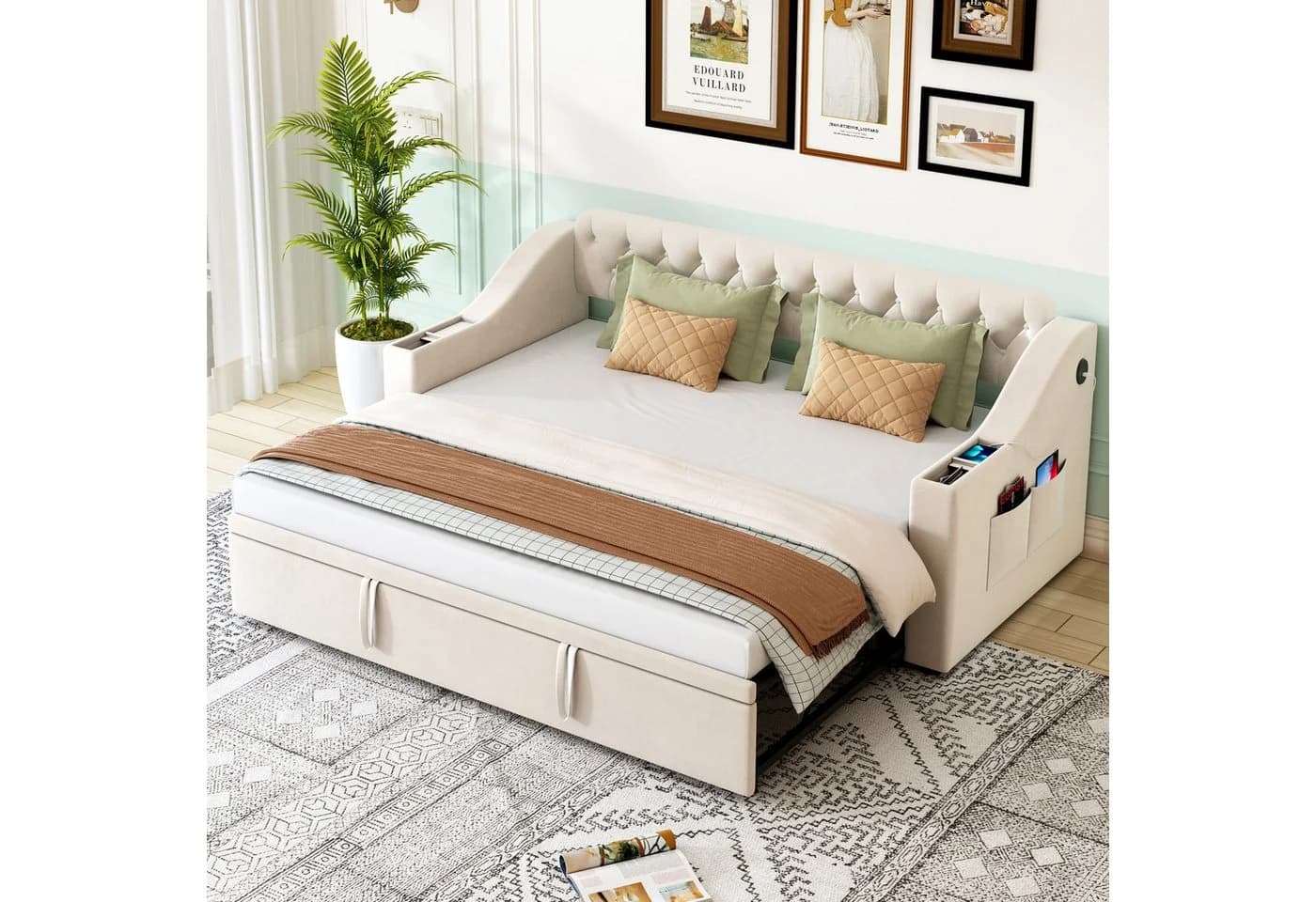 Odikalo Schlafsofa mit USB und Stauraum Beige/Grau - Bild 2