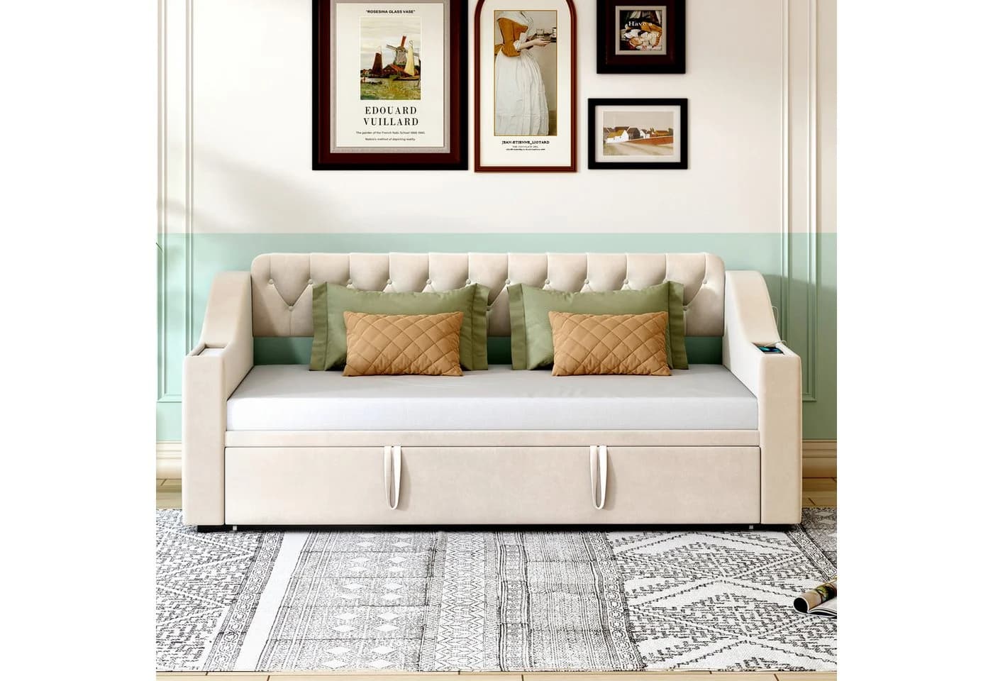 Odikalo Schlafsofa mit USB und Stauraum Beige/Grau - Bild 3