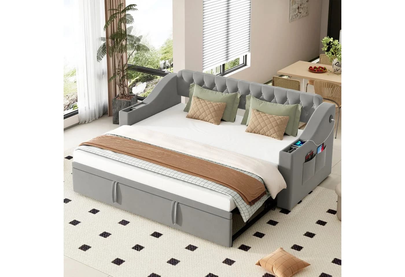 Odikalo Schlafsofa mit USB und Lattenrost Grau/Beige - Bild 2
