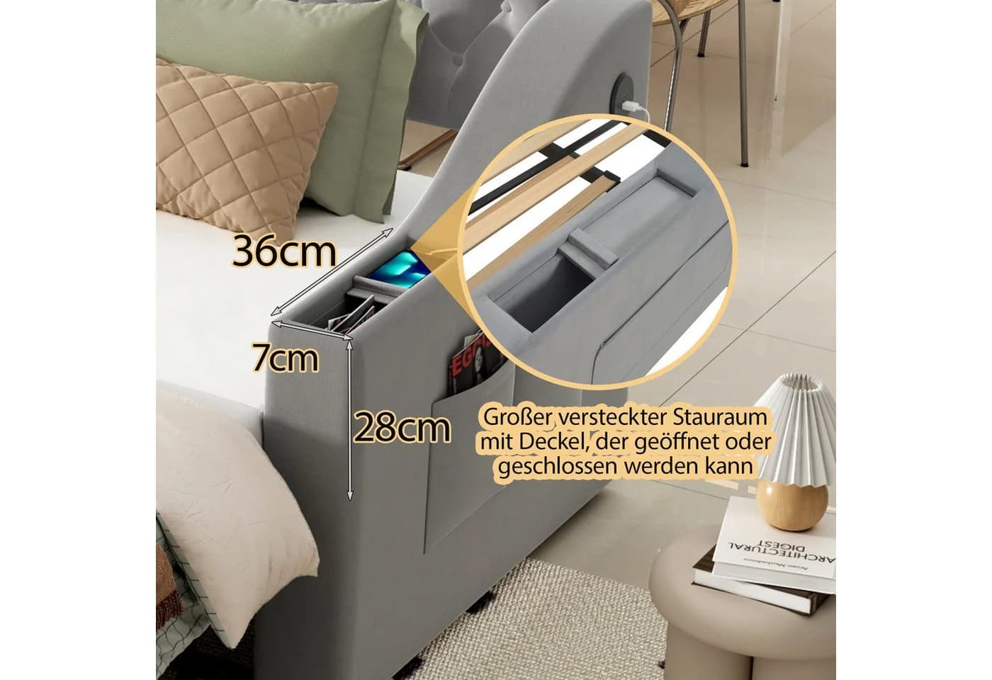 Odikalo Schlafsofa mit USB und Lattenrost Grau/Beige - Bild 5