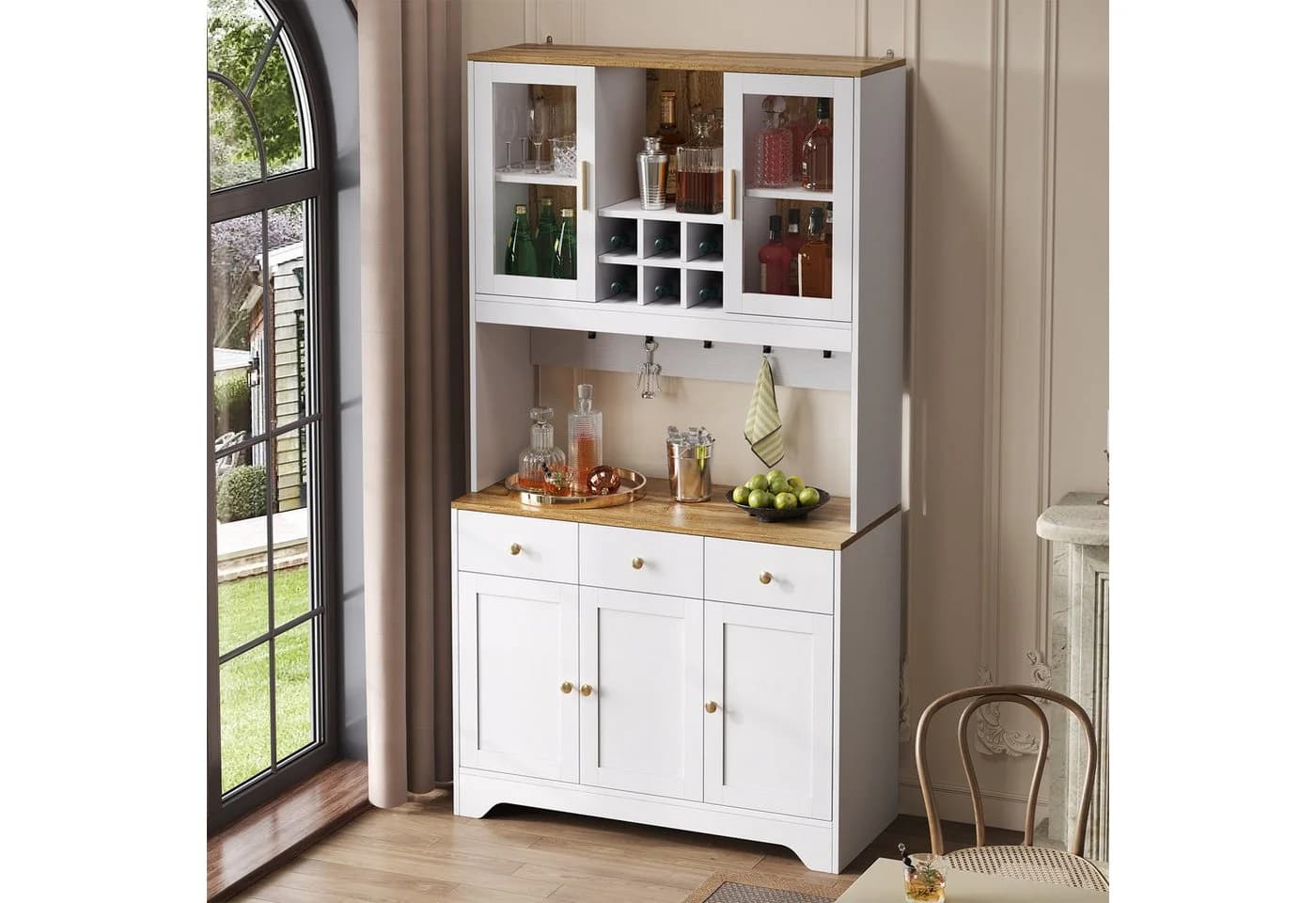 Odikalo Küchenbuffet Sideboard Hochschrank Weiß Holzmaserung