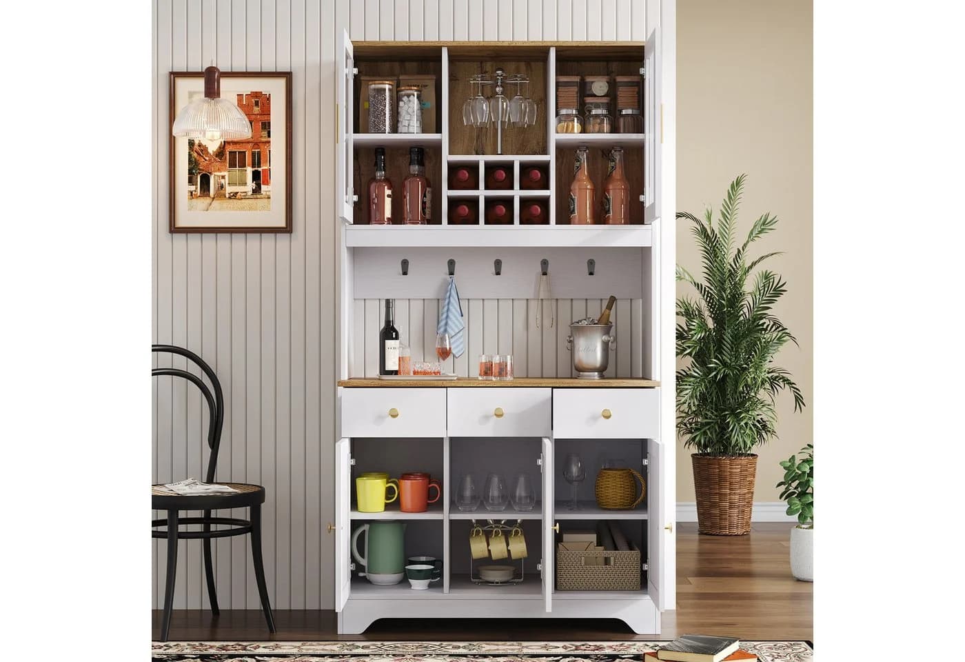 Odikalo Küchenbuffet Sideboard Hochschrank Weiß Holzmaserung - Bild 3