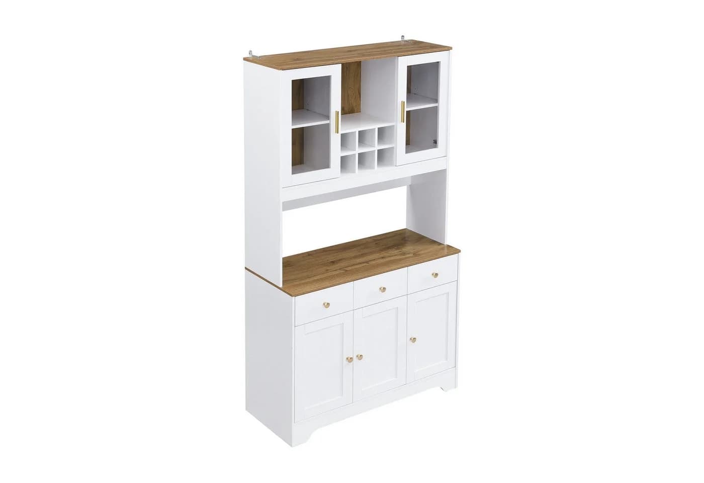Odikalo Küchenbuffet Sideboard Hochschrank Weiß Holzmaserung - Bild 5