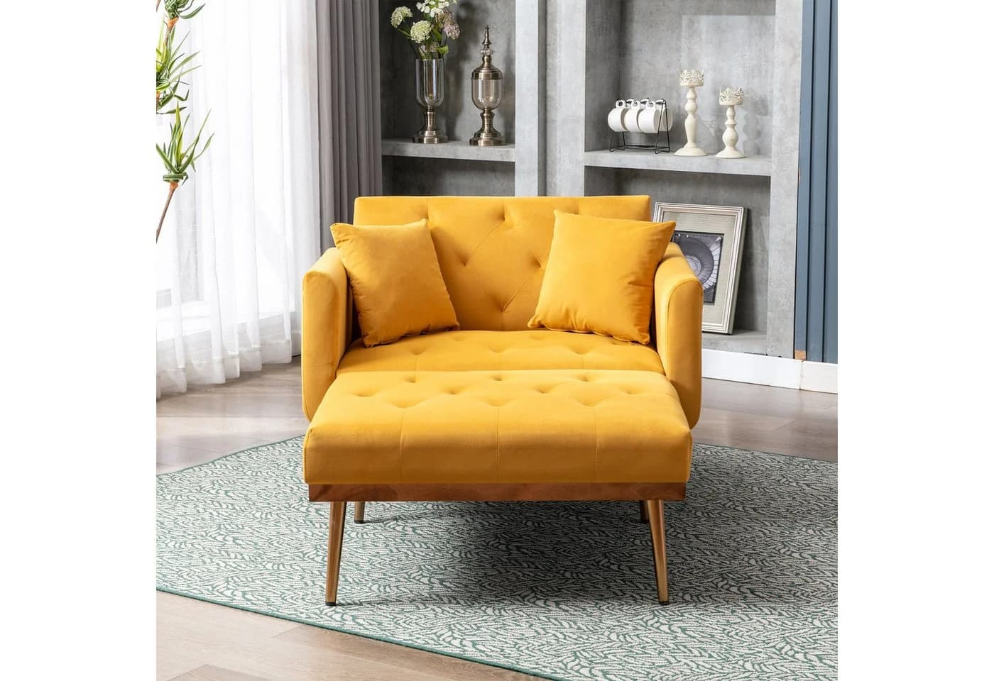 Odikalo Schlafsofa Chaiselongue Loungesofa Sessel Polstersofa Velvet/Teddy Gelb - Bild 1