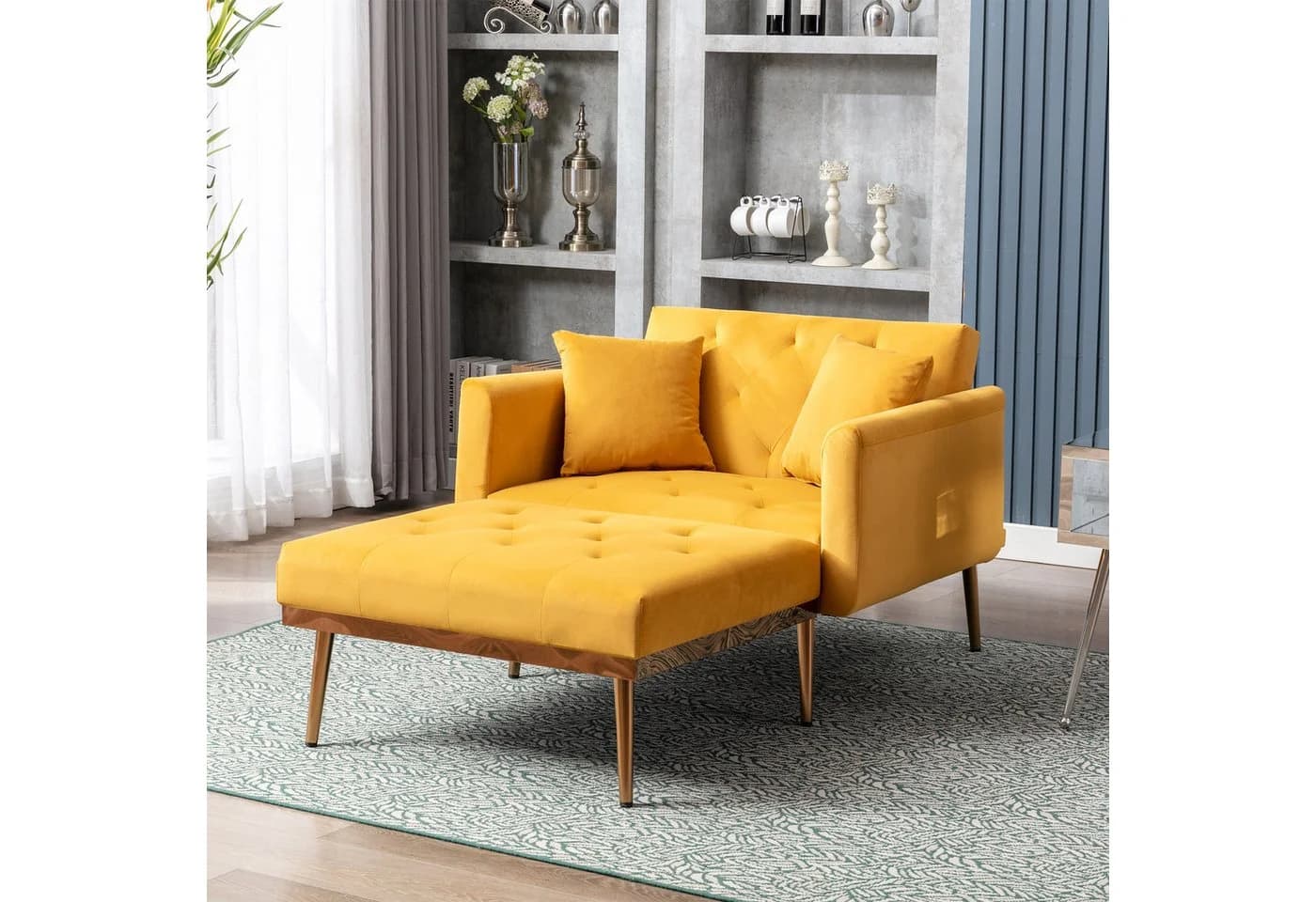 Odikalo Schlafsofa Chaiselongue Loungesofa Sessel Polstersofa Velvet/Teddy Gelb - Bild 2