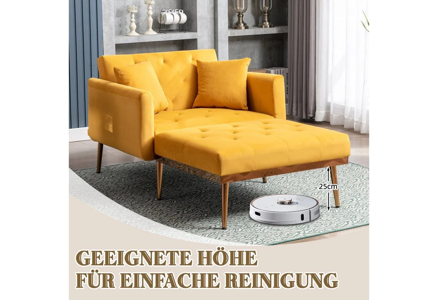 Odikalo Schlafsofa Chaiselongue Loungesofa Sessel Polstersofa Velvet/Teddy Gelb - Bild 5