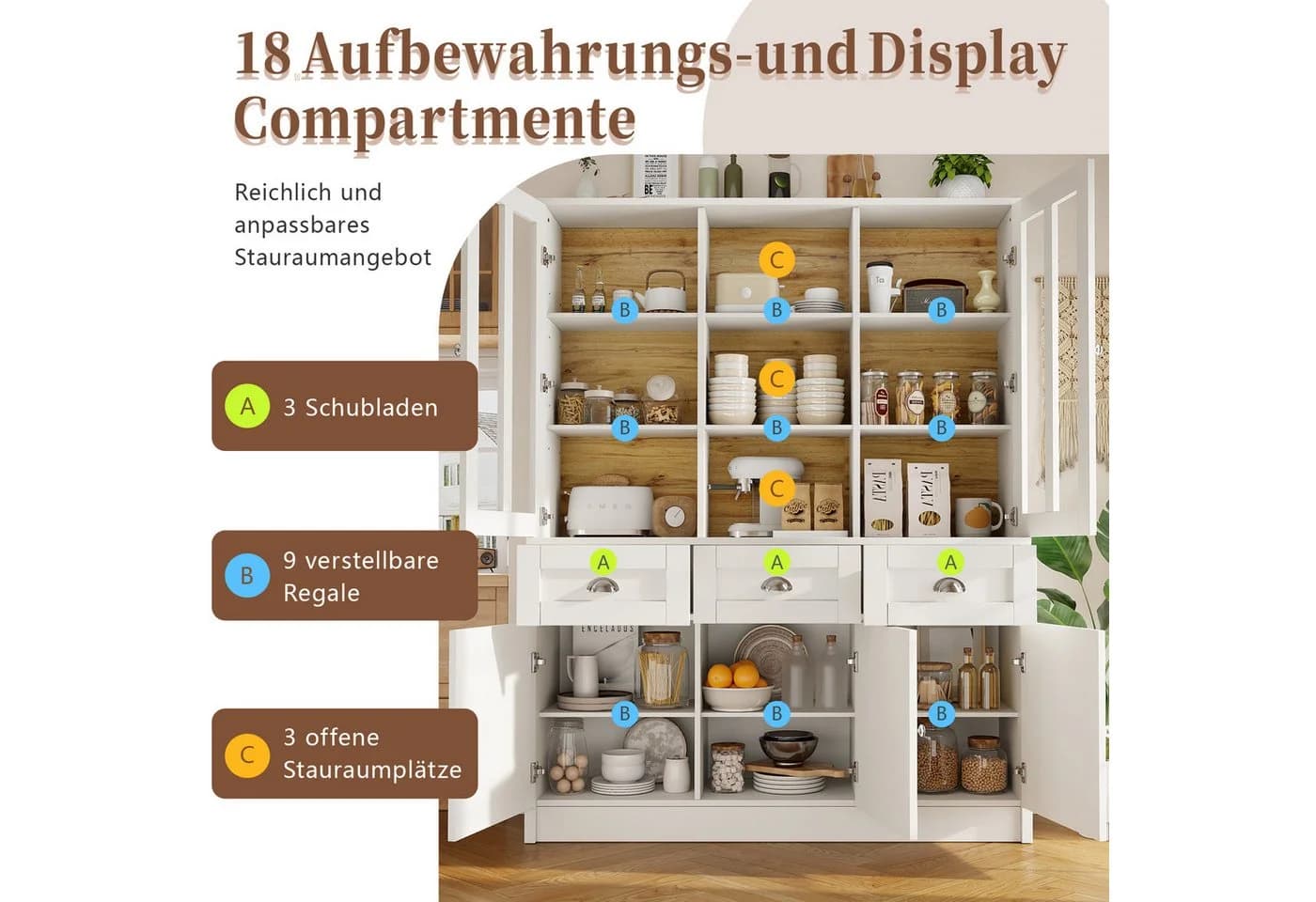 Odikalo Küchenbuffet Schwarz/Weiß Sideboard mit Akrylfront - Bild 4