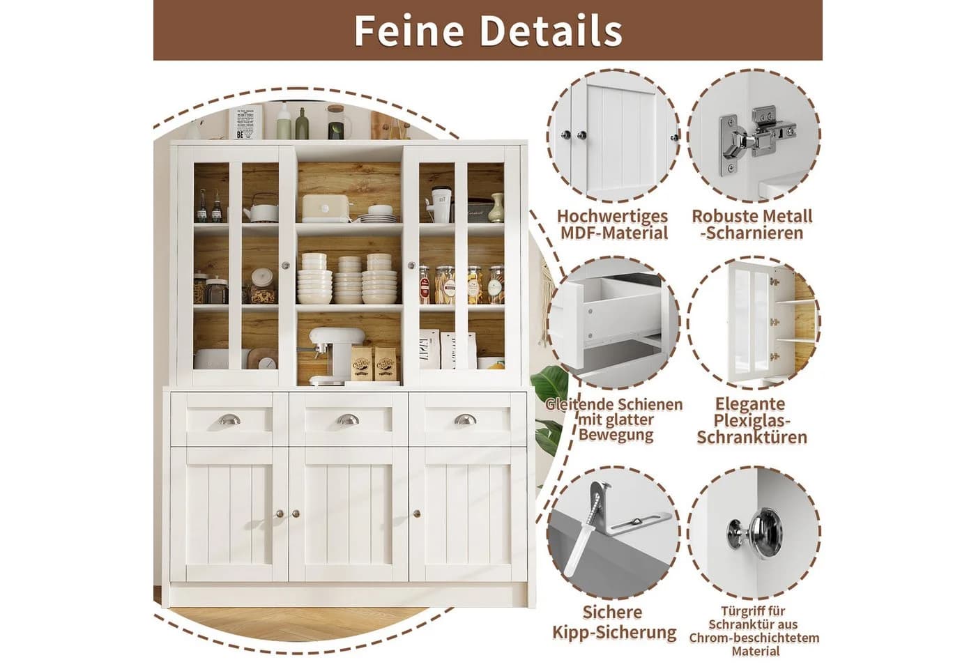 Odikalo Küchenbuffet Schwarz/Weiß Sideboard mit Akrylfront - Bild 5