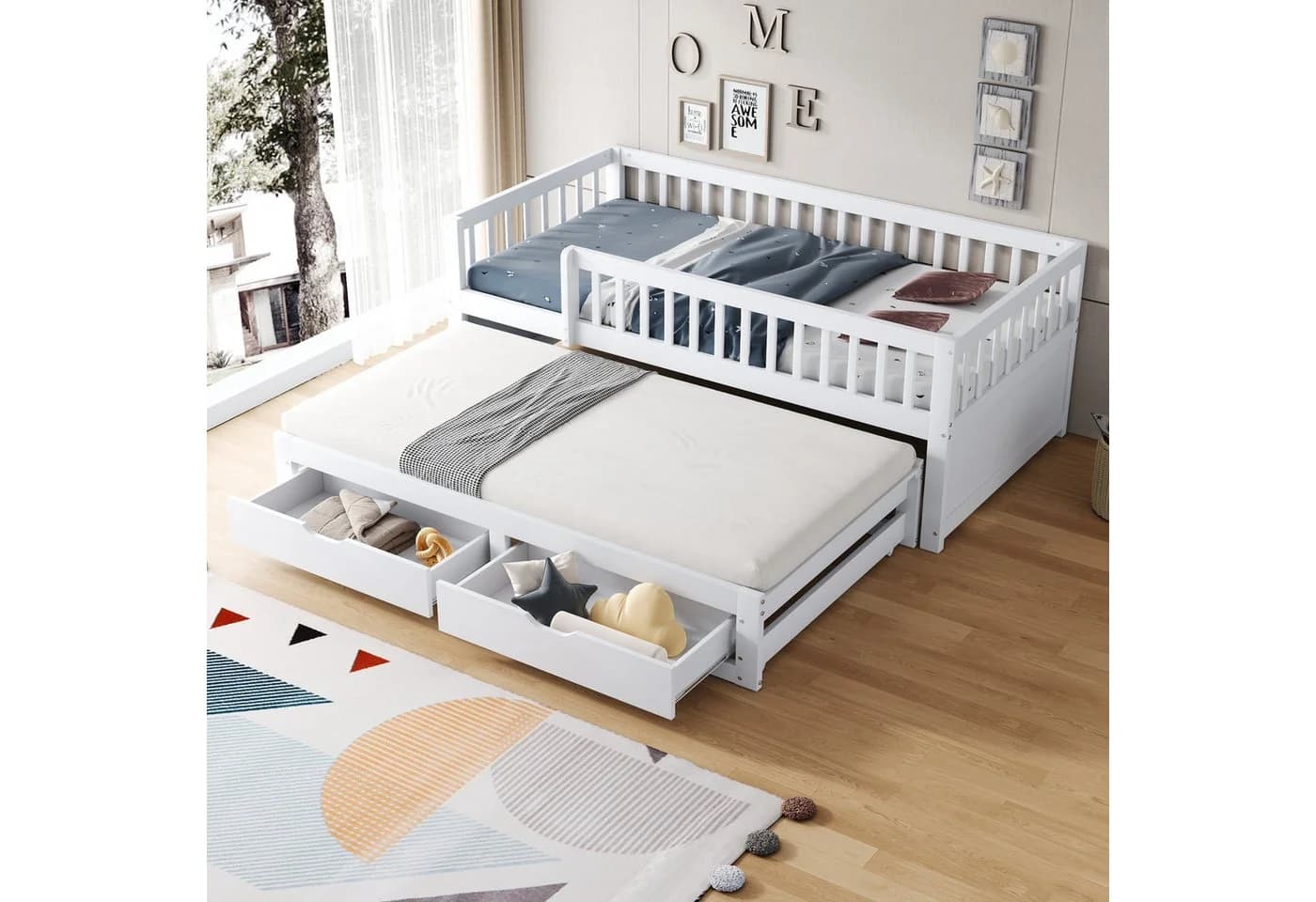 Odikalo Schlafsofa mit Ausziehbett und Stauraum Weiß/Grau - Bild 2