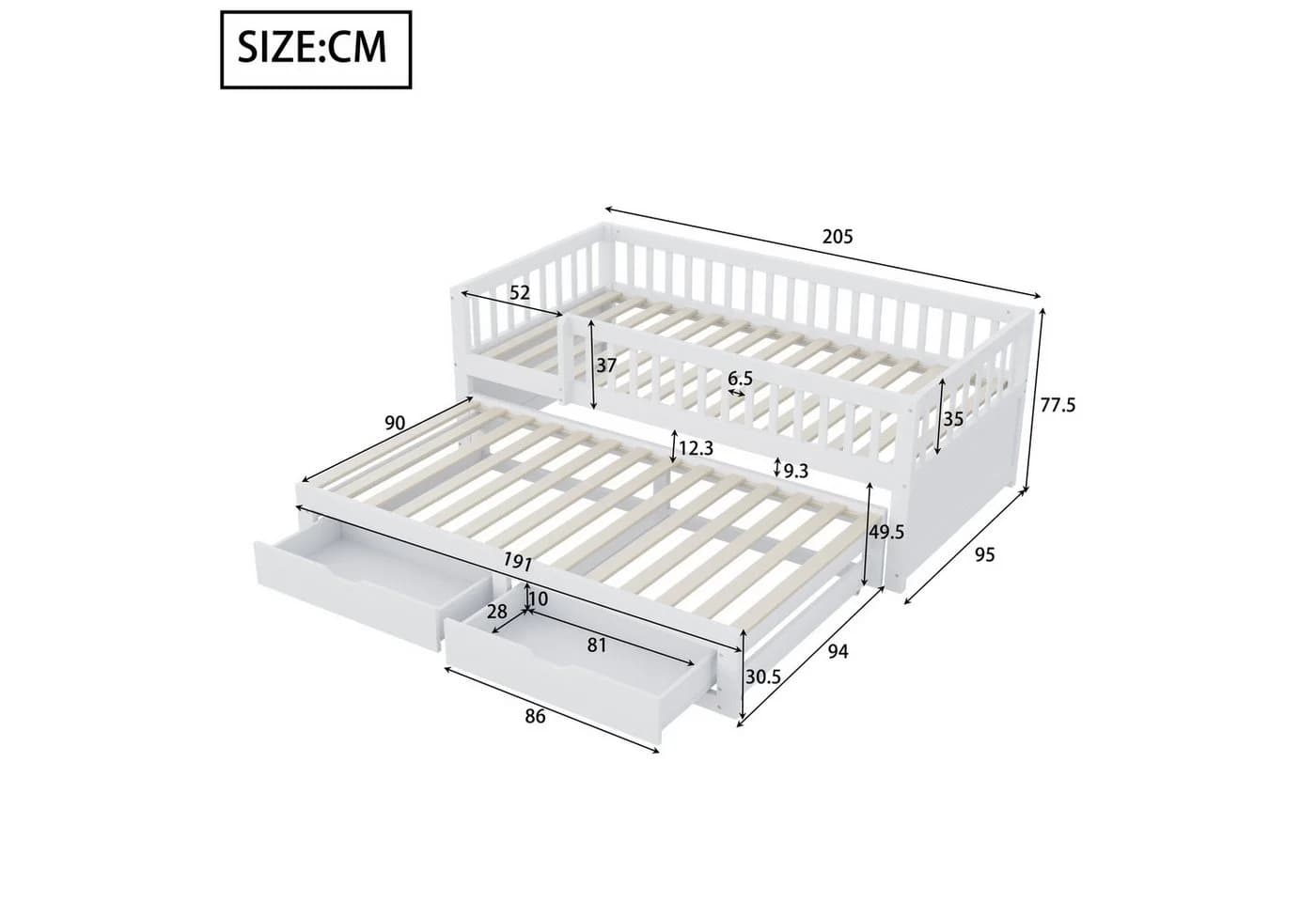 Odikalo Schlafsofa mit Ausziehbett und Stauraum Weiß/Grau - Bild 4