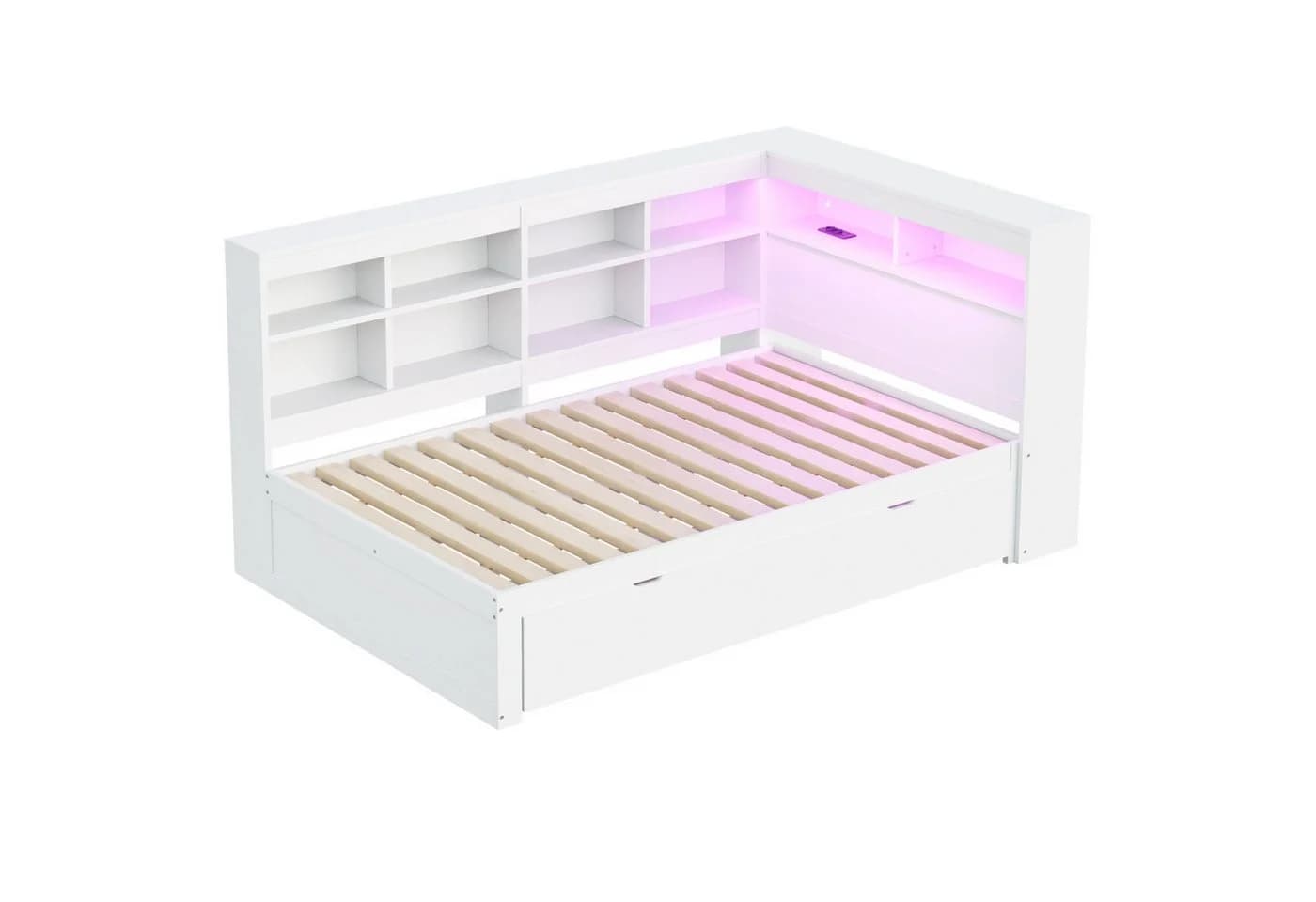Odikalo Massivholzbett Schlafsofa mit Stauraum, USB & LED Weiß/Grau - Bild 5