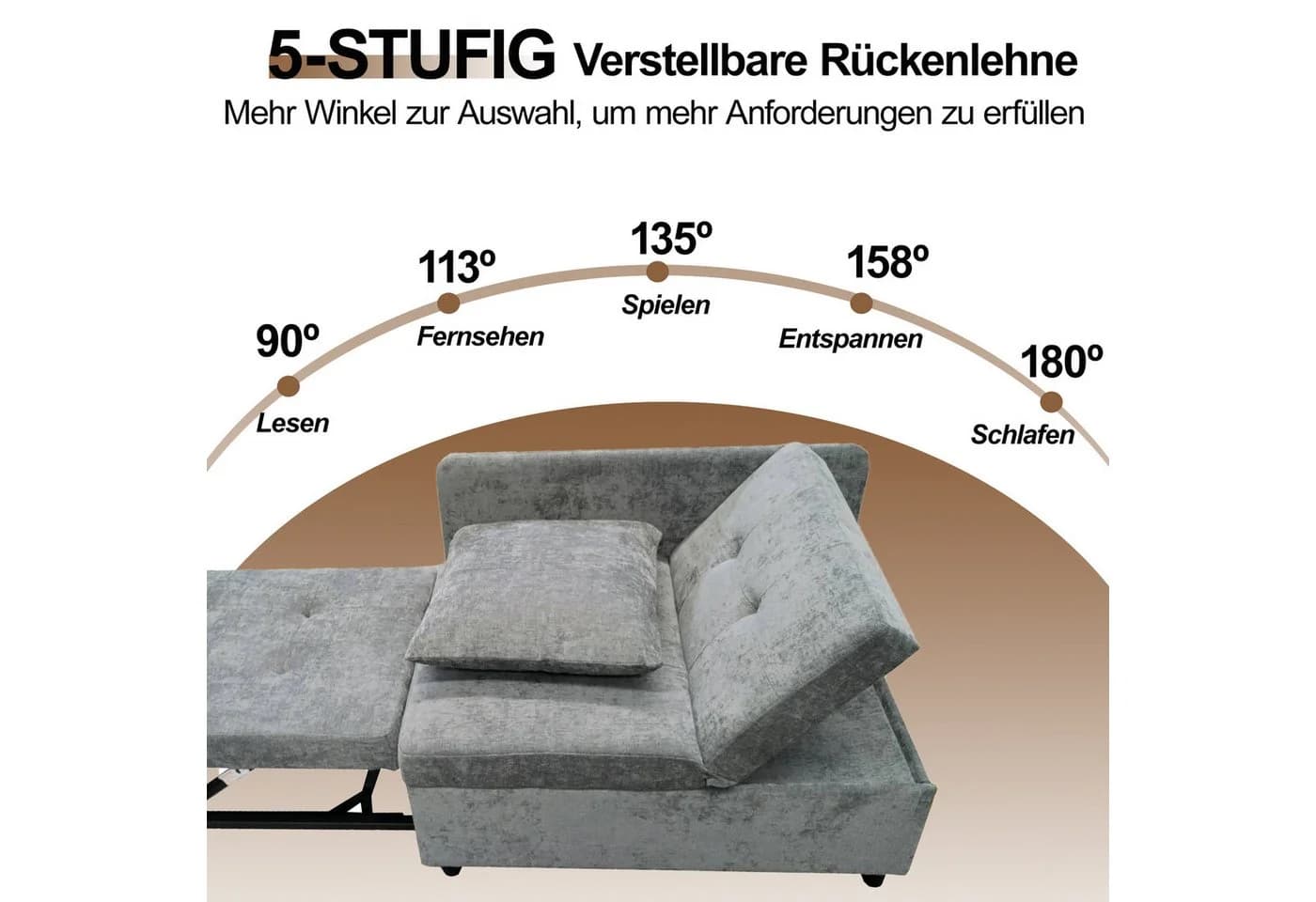 Odikalo Chaiselongue Loungesofa Beige Grau Verstellbar - Bild 4