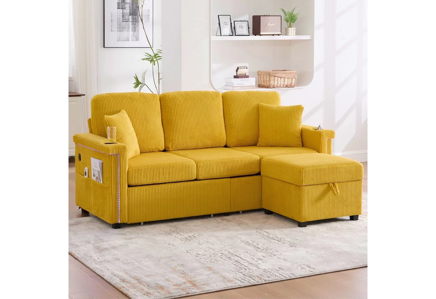 Odikalo Ecksofa mit Schlaffunktion Eckcouch Big Sofa mit Ottomane