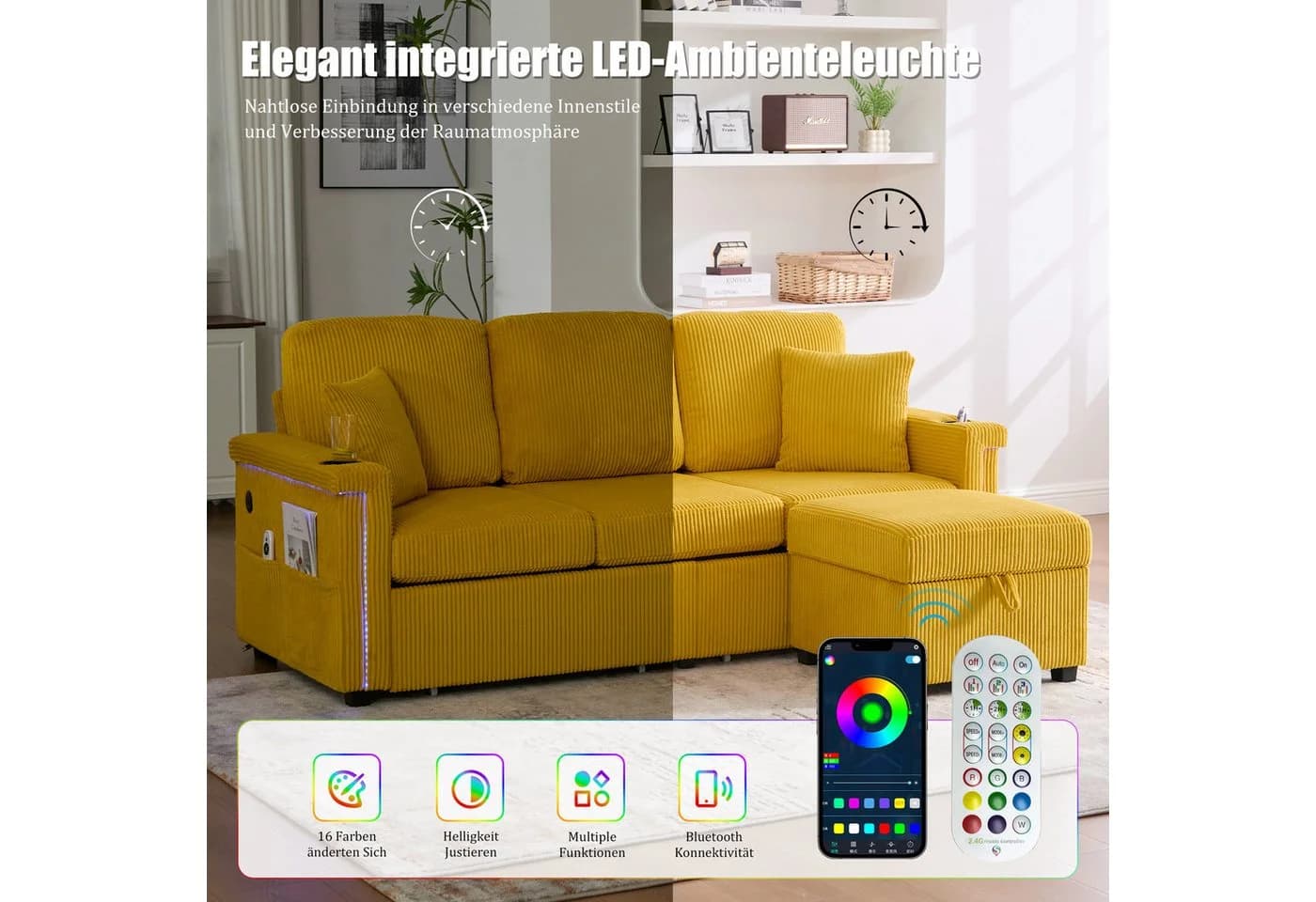 Odikalo Ecksofa mit Schlaffunktion Eckcouch Big Sofa mit Ottomane - Bild 3