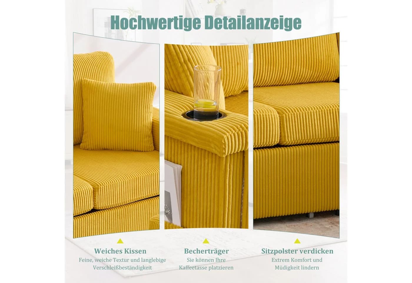 Odikalo Ecksofa mit Schlaffunktion Eckcouch Big Sofa mit Ottomane - Bild 5