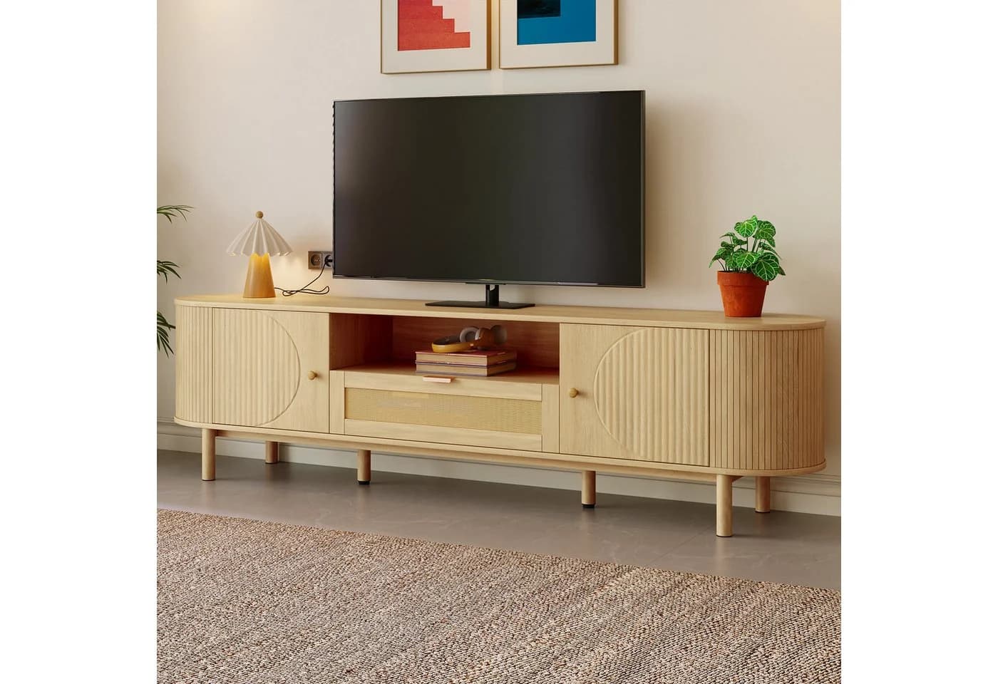 Odikalo Lowboard TV-Schrank Rattan-Schubladen 175 cm - Bild 2