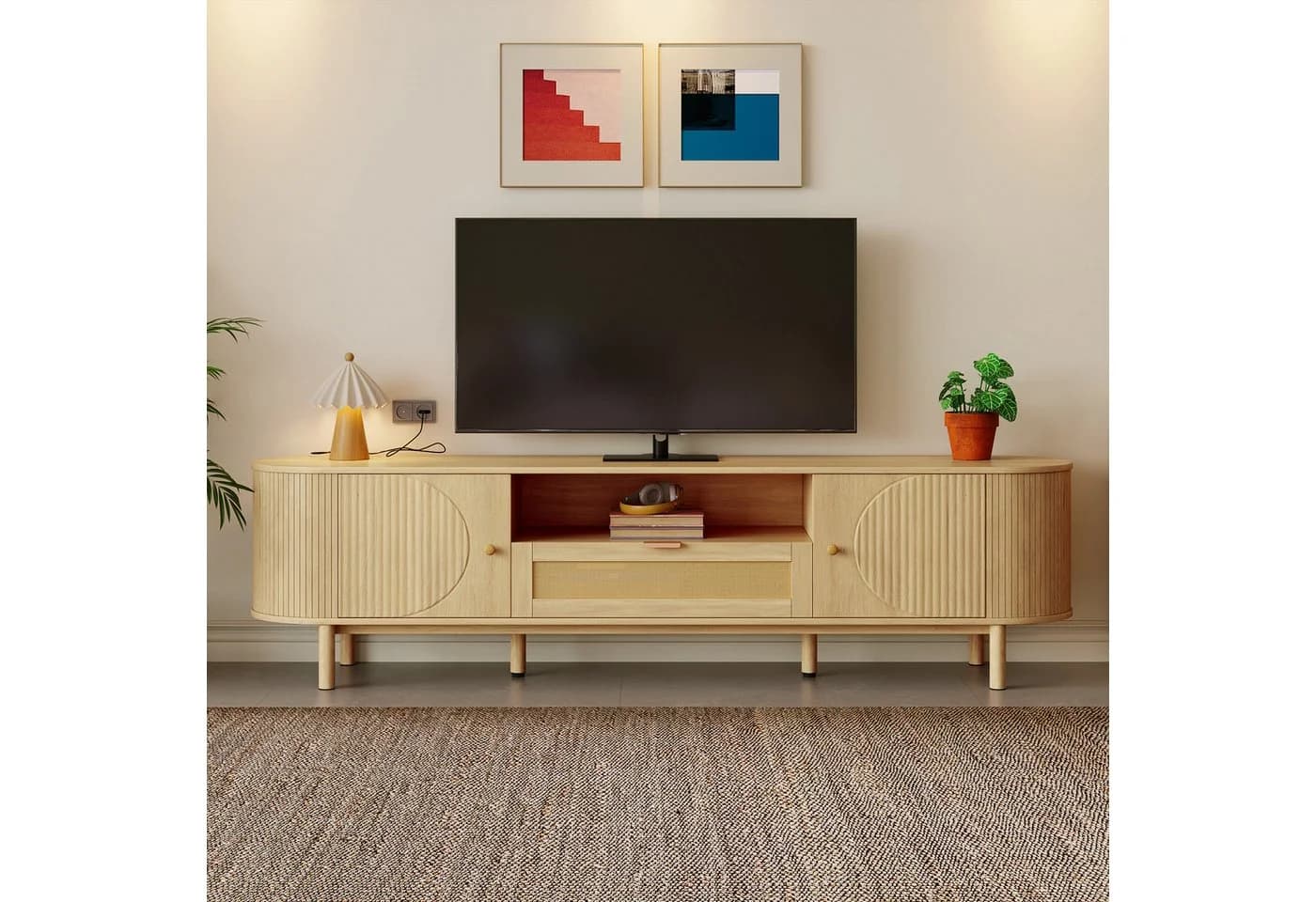 Odikalo Lowboard TV-Schrank Rattan-Schubladen 175 cm - Bild 4