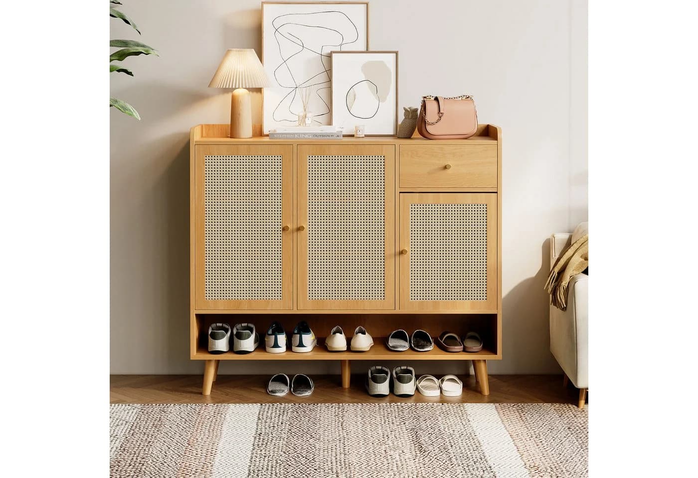 Odikalo Sideboard Anrichte Schuhschrank Natur Spanplatte Massivholzbeine - Bild 3