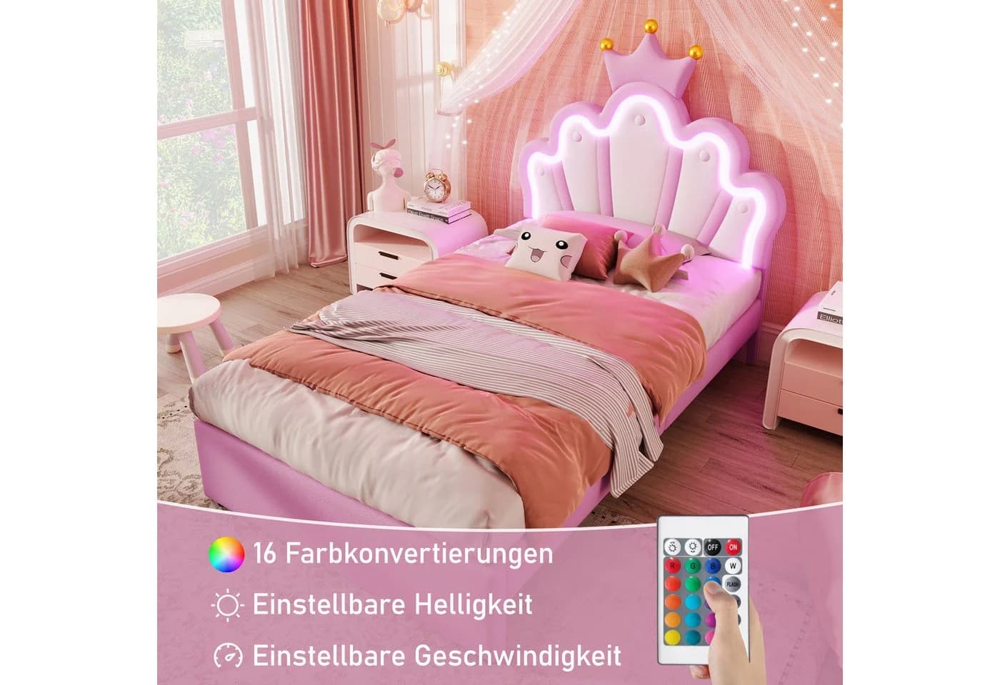 Odikalo Polsterbett mit Schubladen und verstellbarem Kopfteil Weiß/Rosa - Bild 4