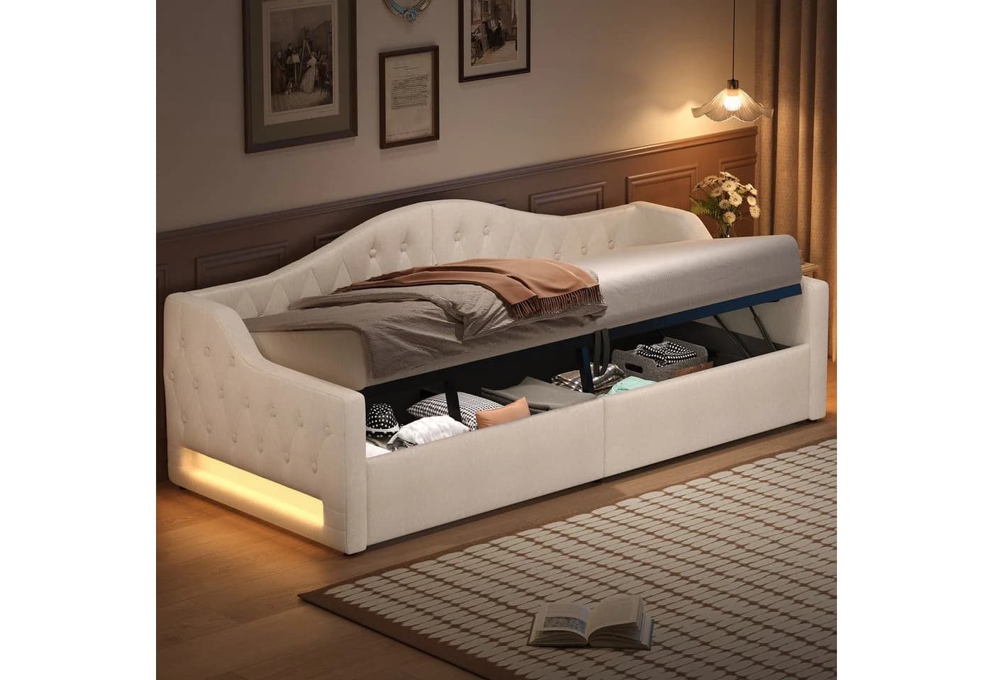 Odikalo Schlafsofa Tagesbett Grau Beige 90/140x200 Stauraum