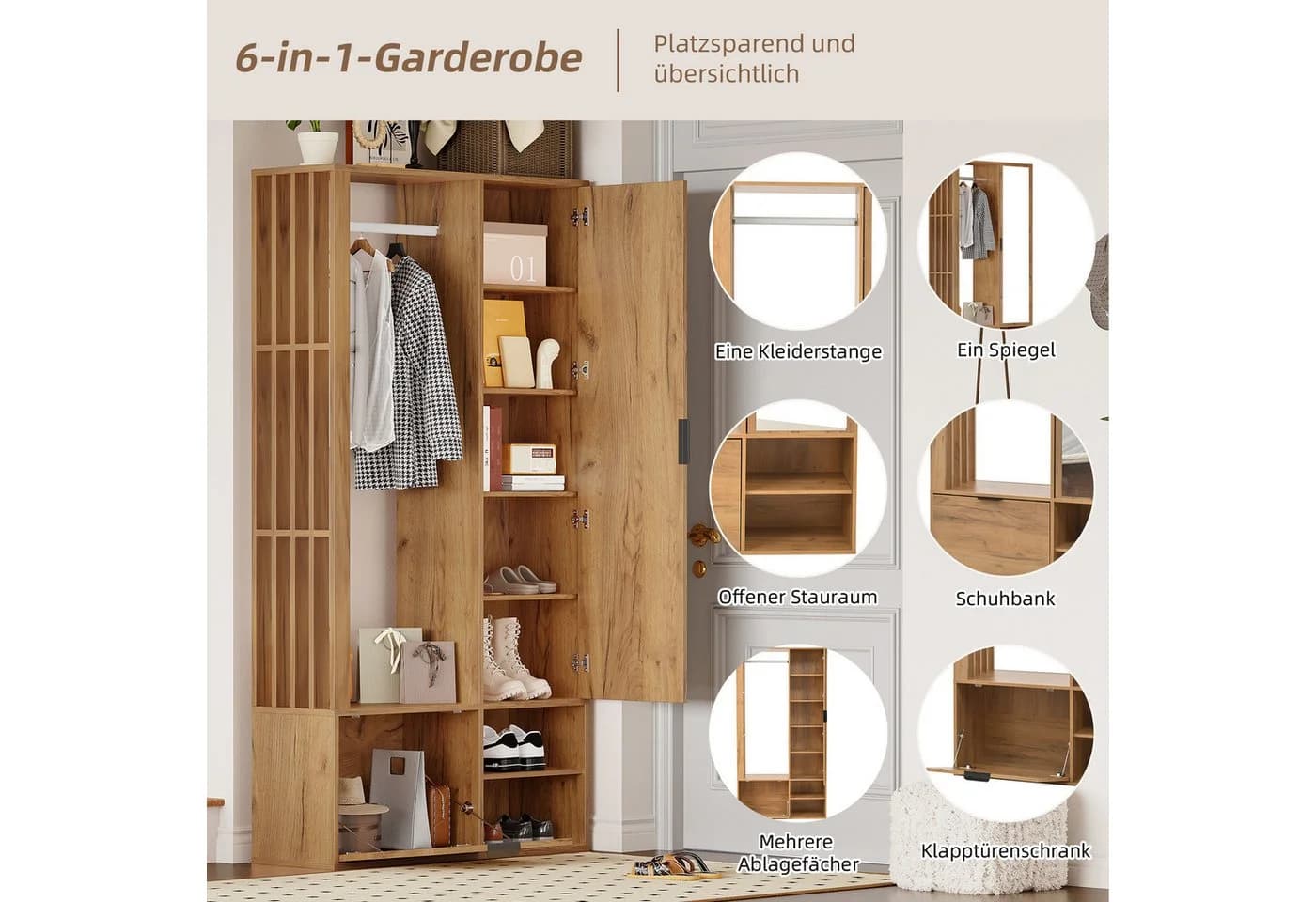 Odikalo Garderoben-Set mit Spiegel und 9 Ablagefächern - Bild 4