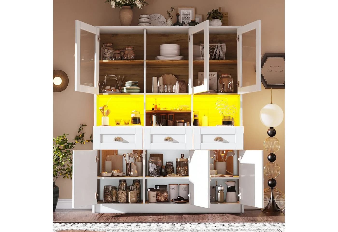 Odikalo Küchenbuffet Schwarz Weiß Acryltüren Retro Sideboard