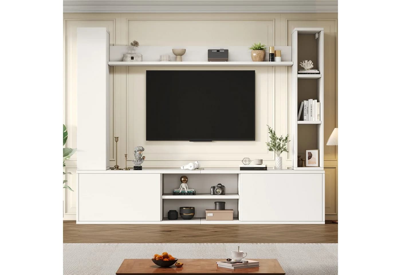 Odikalo Wohnwand Mediawand Set Weiß TV-Schrank Wandregal
