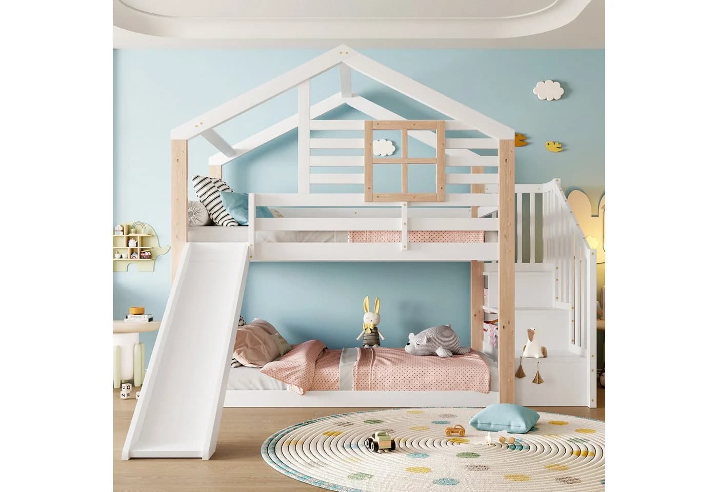 Odikalo Etagenbett Kinderbett 90x200cm mit Rutsche